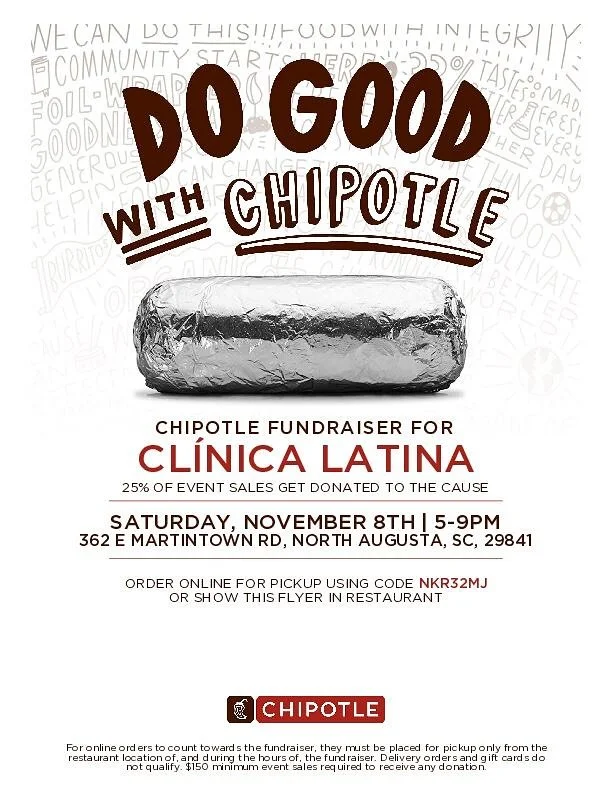 TODAY IS THE DAY! We are having a percentage event at @chipotle in North Augusta from 5-9. Make sure you tell them at check out that you&rsquo;re with us! You can also order on the app and use the code on the flyer. See you there! 🌯🌯🌯
