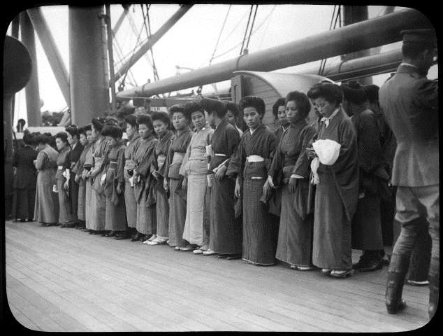  Japanese women on a ship for America, c. 1925  via  