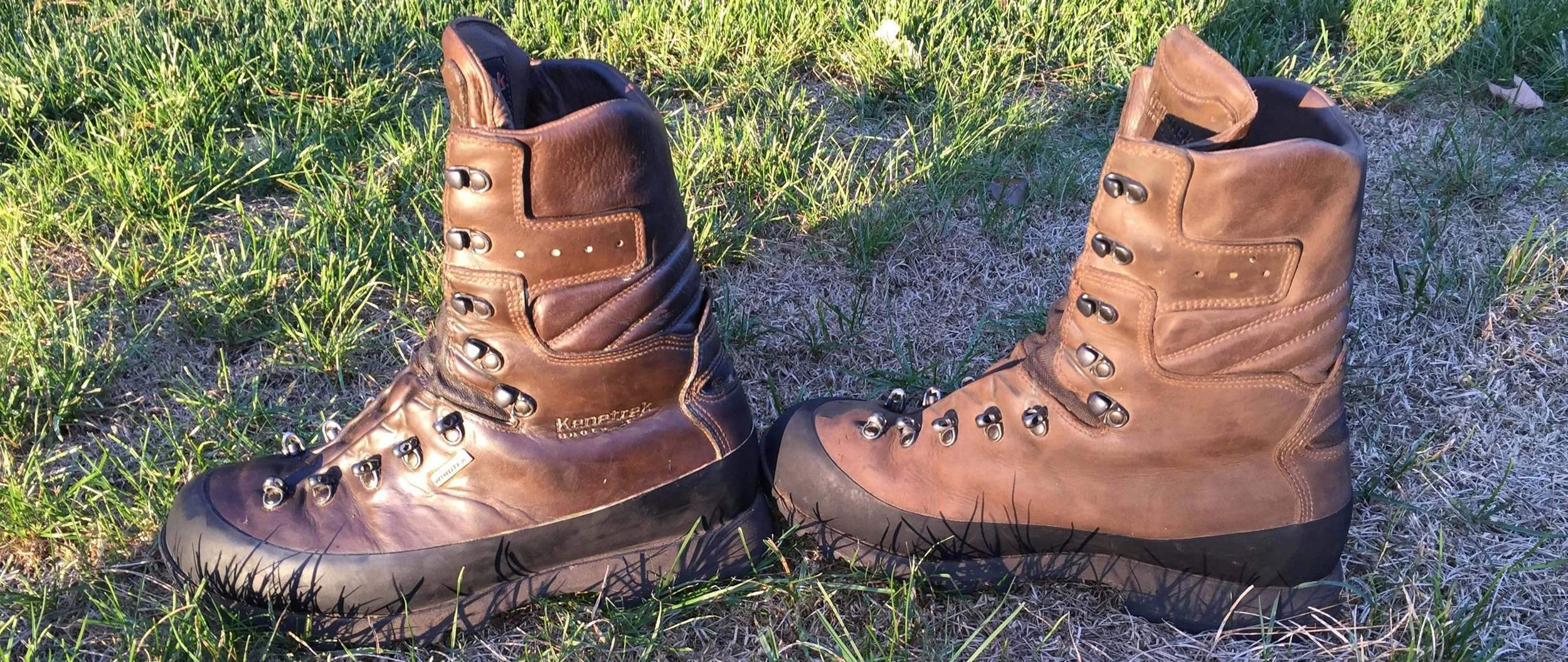 Treating boots will change their color. The boot on the left has been treated with Kenetrek Ke-Wax .