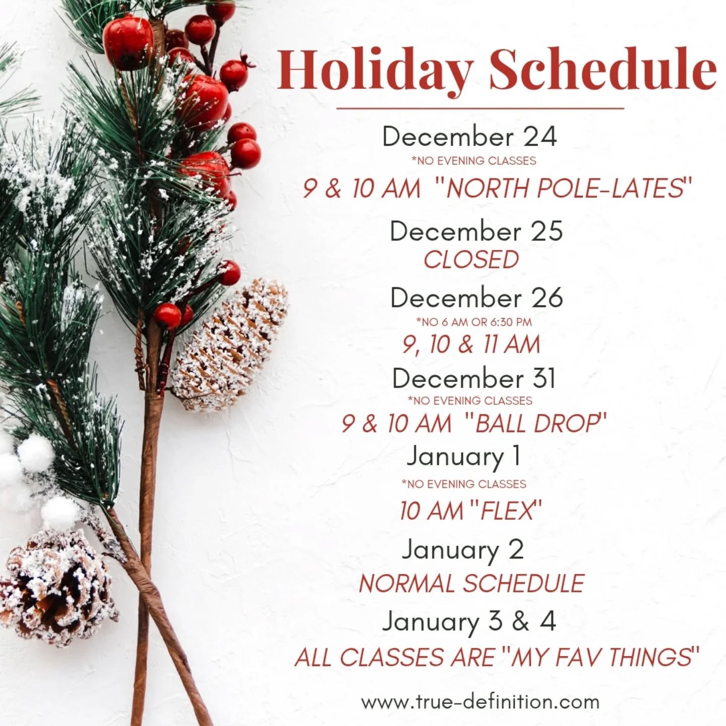 ☝️Lots of fun classes over the holidays! See you there! ⛄❄️🎄🎁🌟