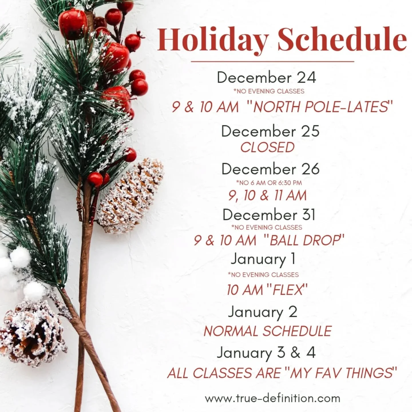 ☝️Lots of fun classes over the holidays! See you there! ⛄❄️🎄🎁🌟