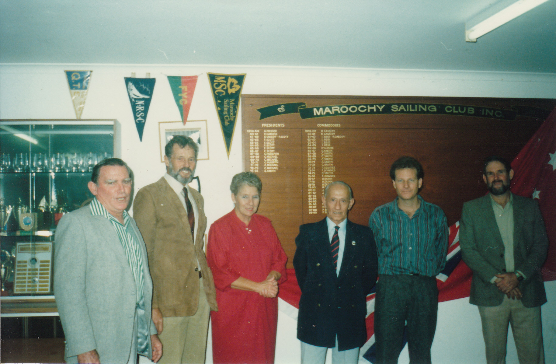 Unveiling the Honour Board, 1989 : Commodores pAST & pRESENT - MAX dUNN, fRED dOWNES, eSTELLE hODGINS, cHARLES sMITH, mIKE bOURKE, pETER bRODIE