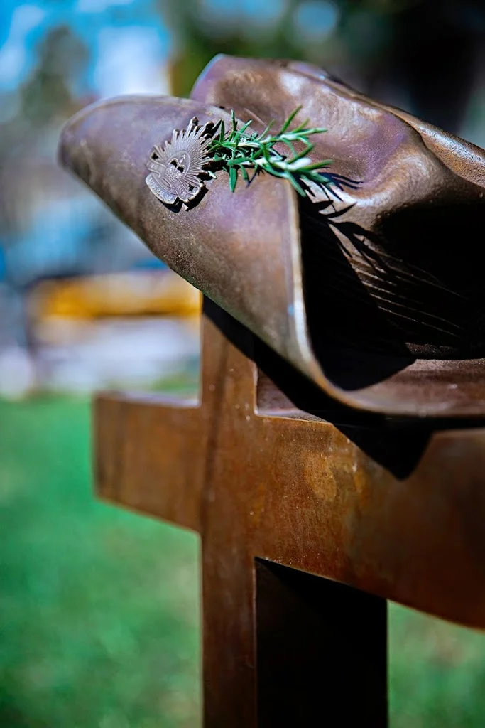 still life photography #GallipoliCross #FallenSoldier #SoldiersHat #RosemaryForRemembarance #SophiaTerraZiva