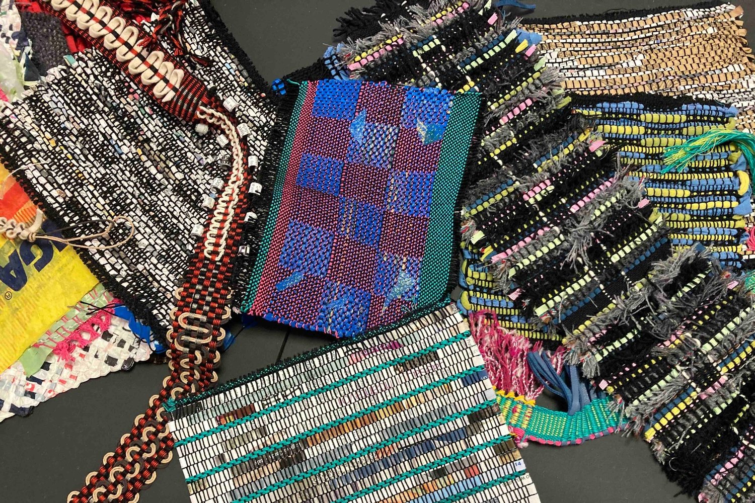 Textile samples in recycled materials by Pat Kinsella