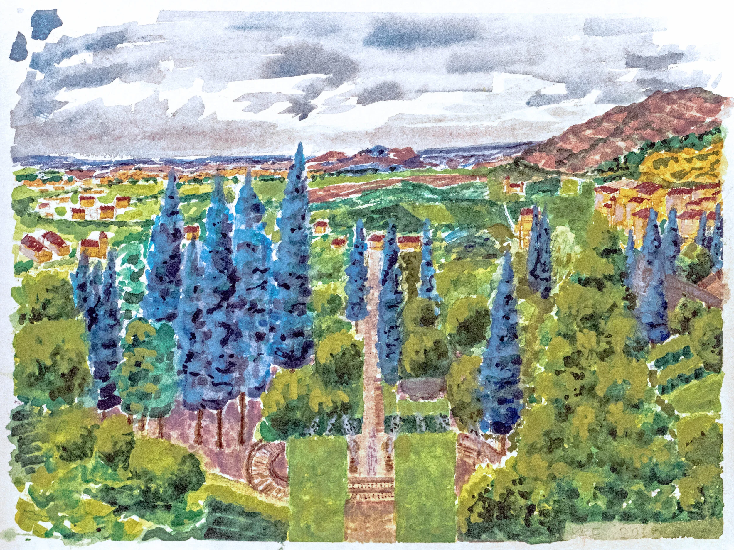 View from Villa d'Este, Tivoli, 2018  [9" x 12"]