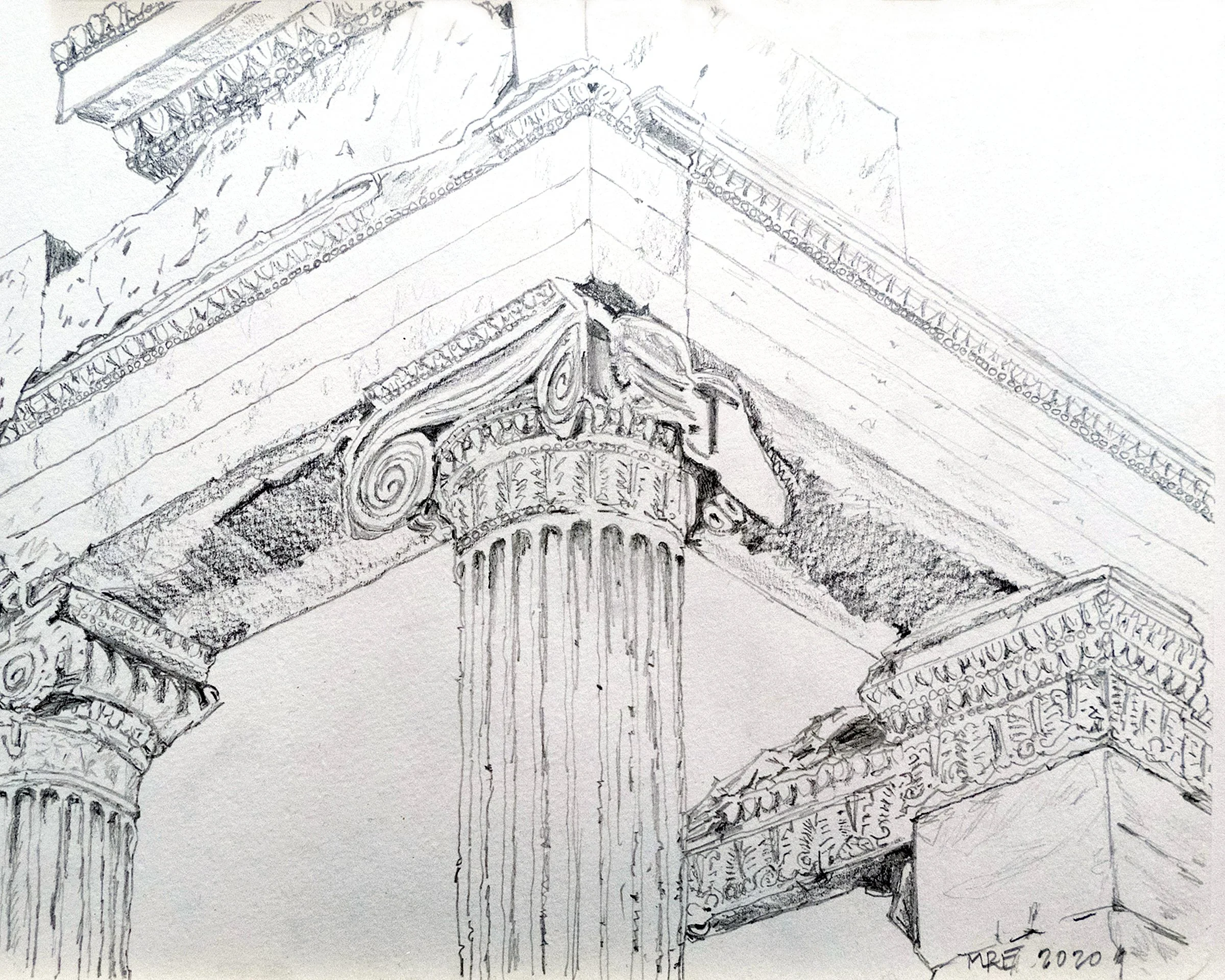 Ionic Order, Erecthium, Athens, Greece [Pencil Rendering], 2020