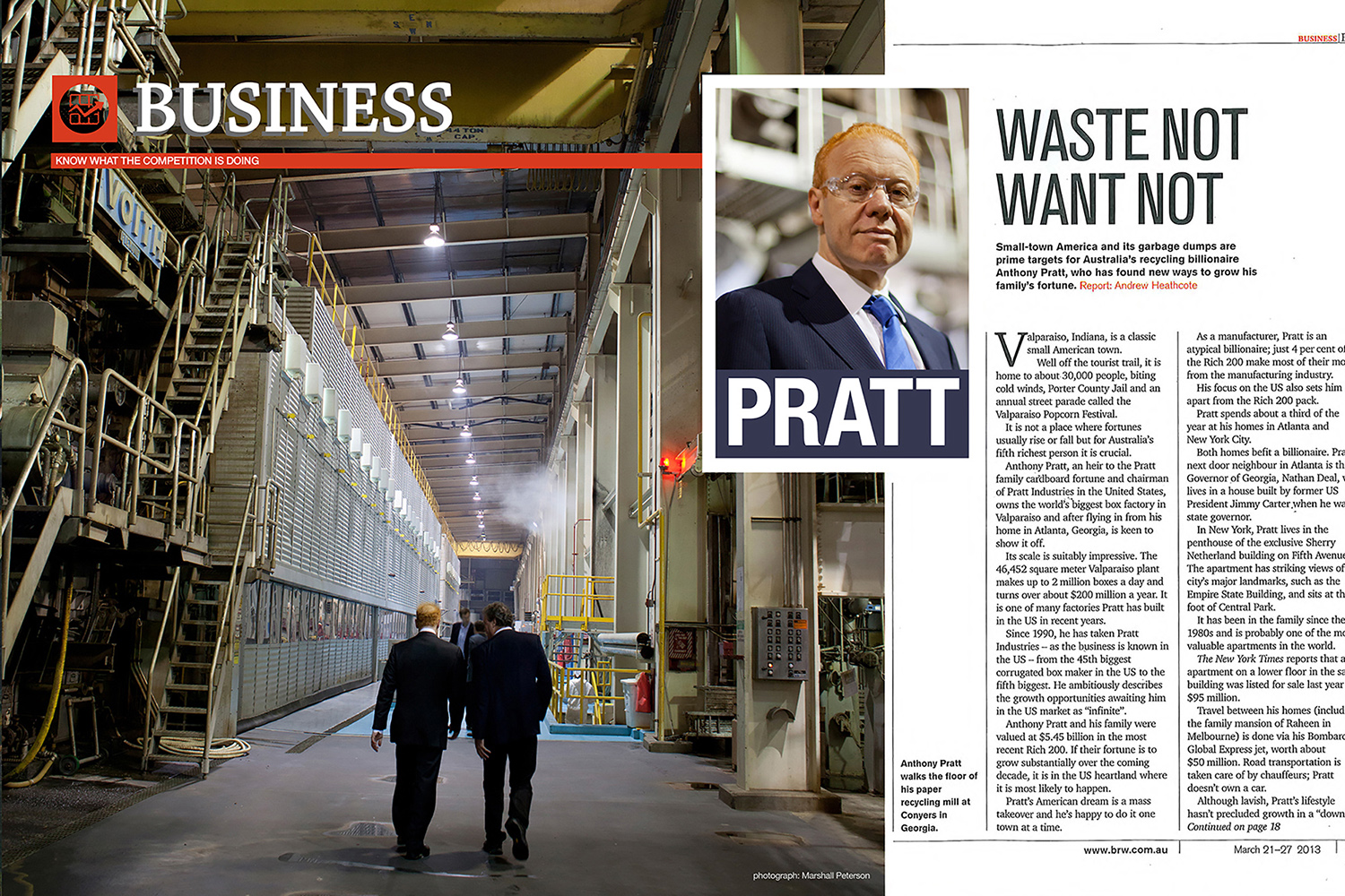  Australia’s leading business magazine, Business Review Weekly, planned a cover story on Anthony Pratt, Chairman and CEO of Pratt Industries, a long-time WaveGuide Studios client.&nbsp; Pratt asked us to handle the location photo assignment instead o