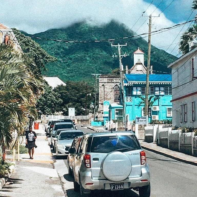 Chapel Street, Charlestown, looking east towards the Methodist Church, with the stunning Nevis Peak in the background  #nevis #saintkittsandnevis #heritagetourism #ancestry #ancestrydna #genealogy #caribbeanancestry