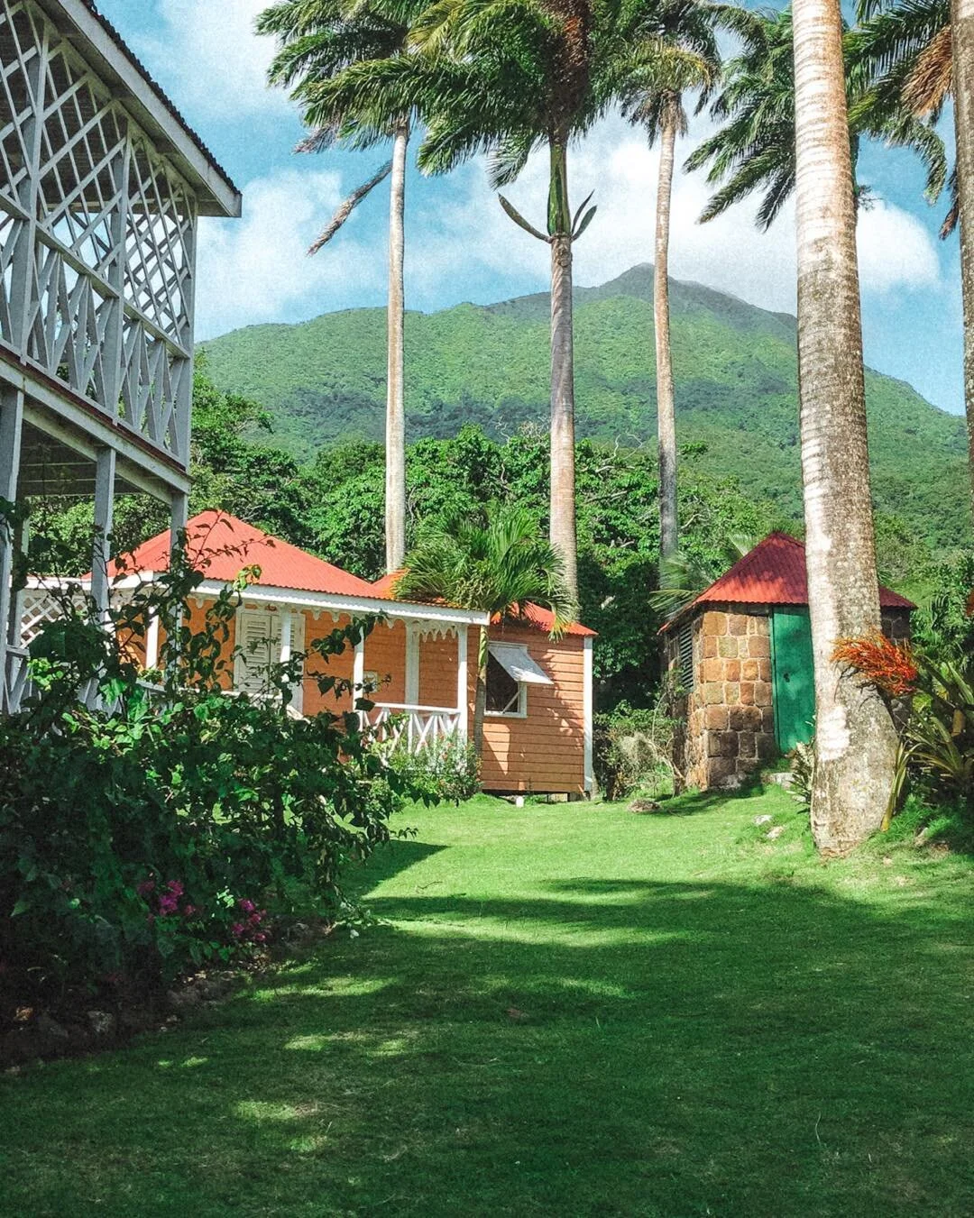 Exquisite grounds of The Hermitage, Nevis. The estate&rsquo;s 17th century Great House is the only surviving &lsquo;earthfast&rsquo; structure in the Caribbean. The building&rsquo;s longevity is credited to the use of indigenous lignum vitae, or iron
