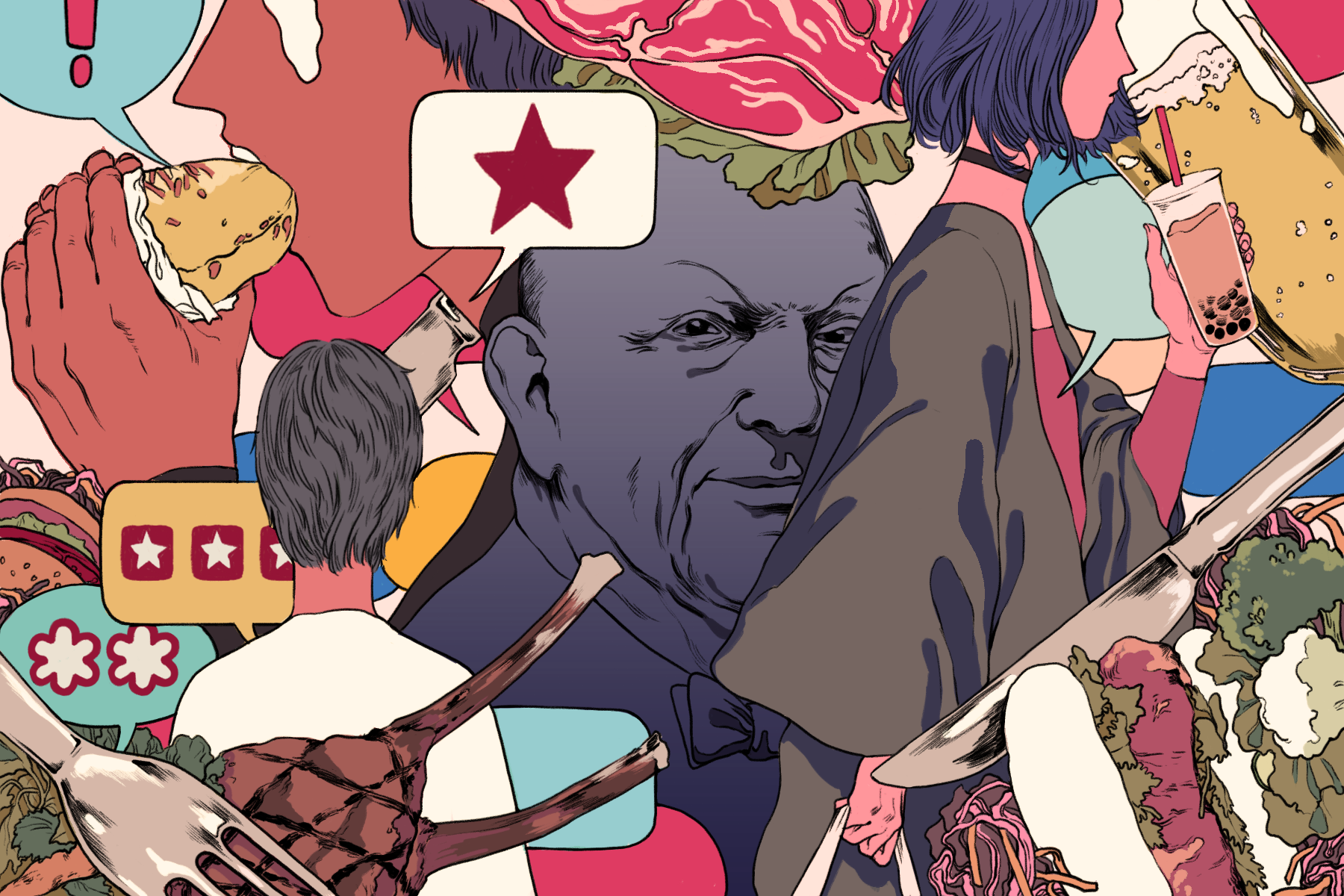 Editorial illustration for Eater. Illustration based on If Winning Awards Helps Restaurants' Business Article Link