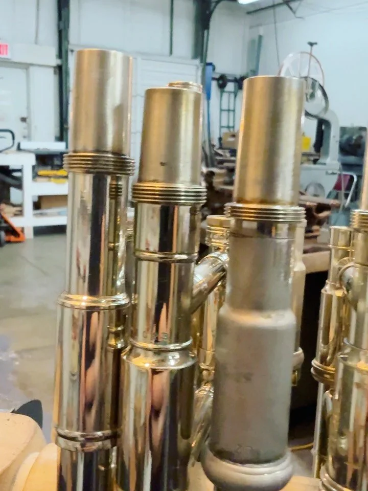 Busy week for slides - how many brands can you name just by sight? Bonus points for specifics&hellip; 

#SweeneyBrass
#keepitsimple
#custom 
#modification 
#strip 
#quality
#shopcat
#custom
#patina
#trombone 
#basstrombone 
#doneright 
#modification
