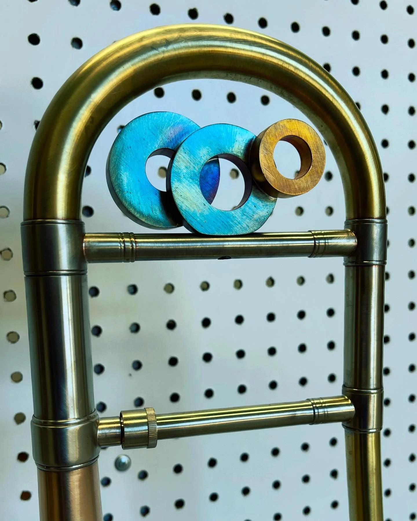 Holton 156 trombone modified with removable valve section and bespoke counterweight.