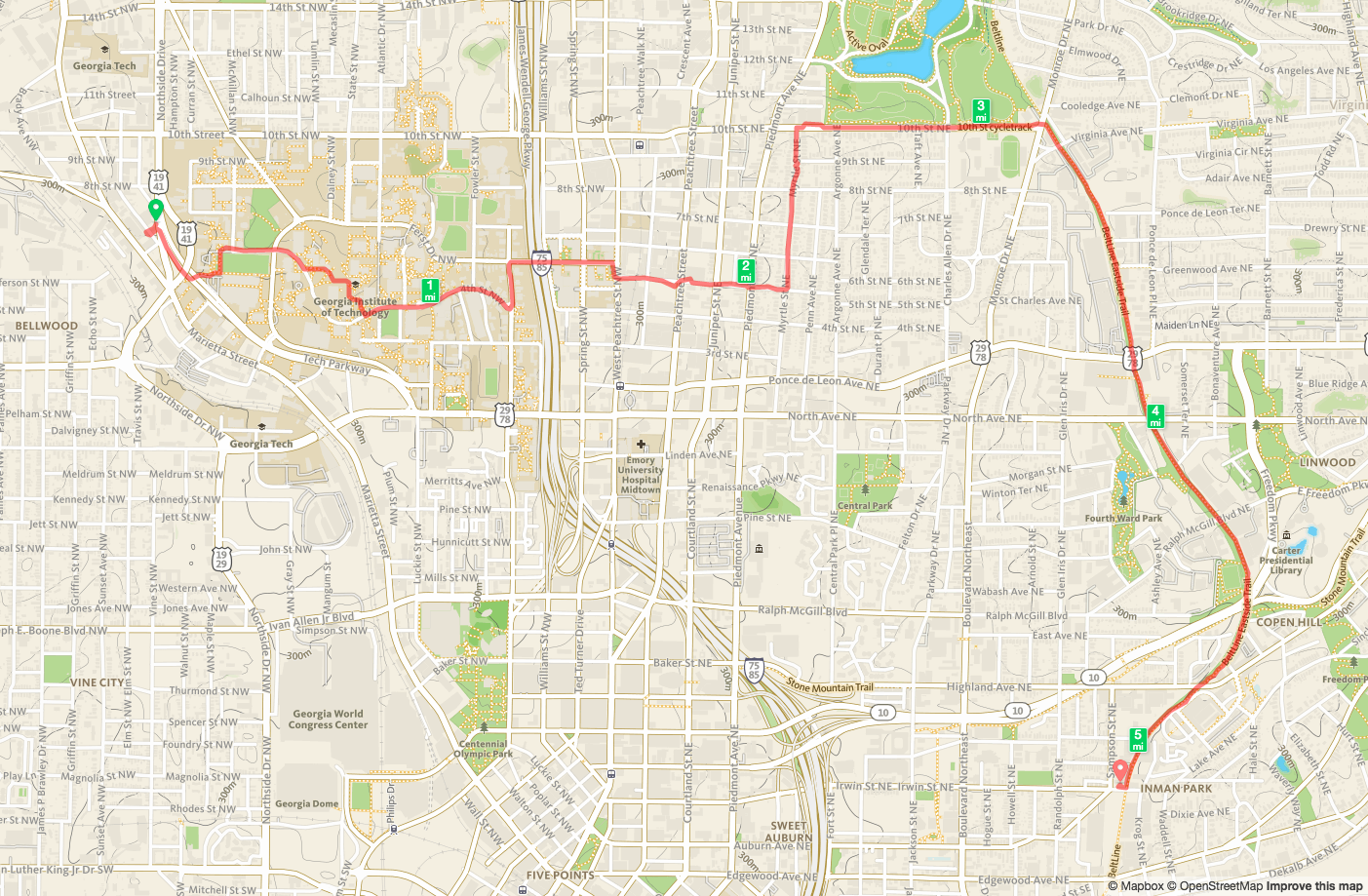 West Midtown to Irwin Street Map from Runkeeper