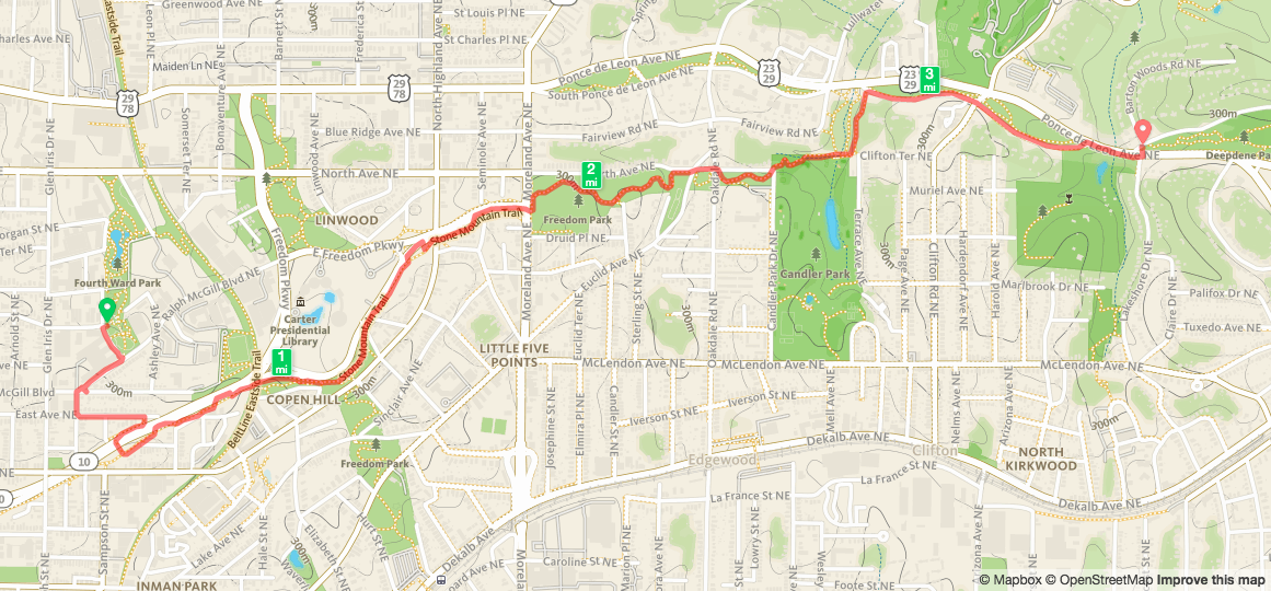 Biking from Historic Fourth Ward Park to Deepdene Park Map from Runkeeper