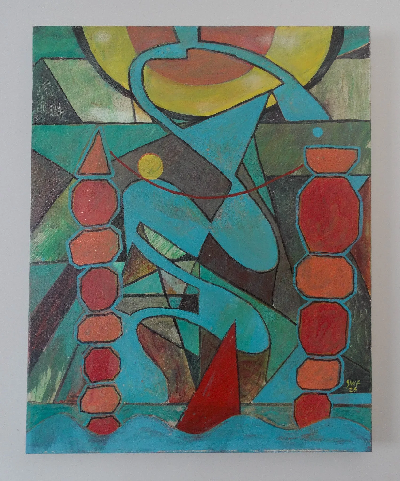 Two Pillars and a Fountain. Acrylic and oil on canvas. 24 x 30 2026