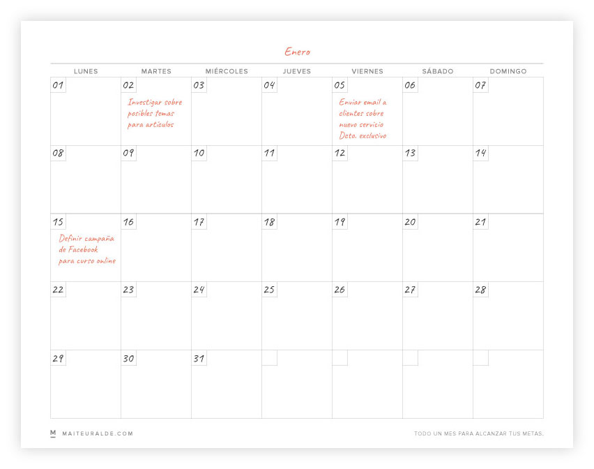 Como Organizarte Para Lograr Tus Metas Maite Uralde calendario de metas
