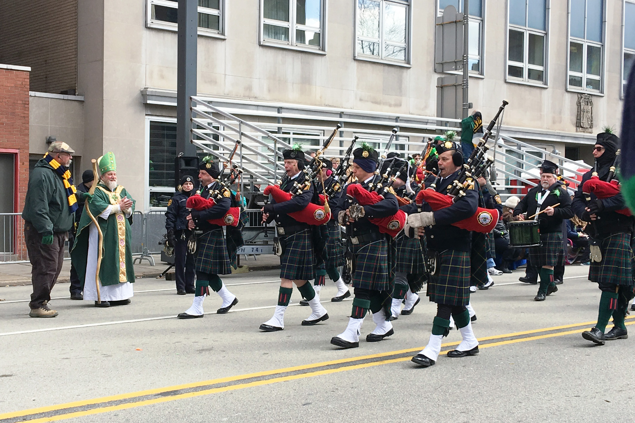 John Walsh (front row, second from left) and the Pittsburgh Firefighters Memorial Pipe Band.
