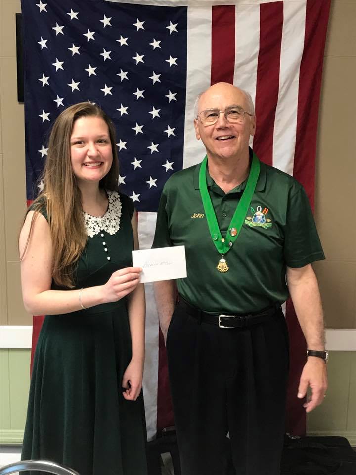 Pictured with Breanna is AOH County Board Vice President, John Tarpey