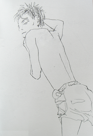 Patrick sleeping. ink on paper, 7 X 6 in, 2003