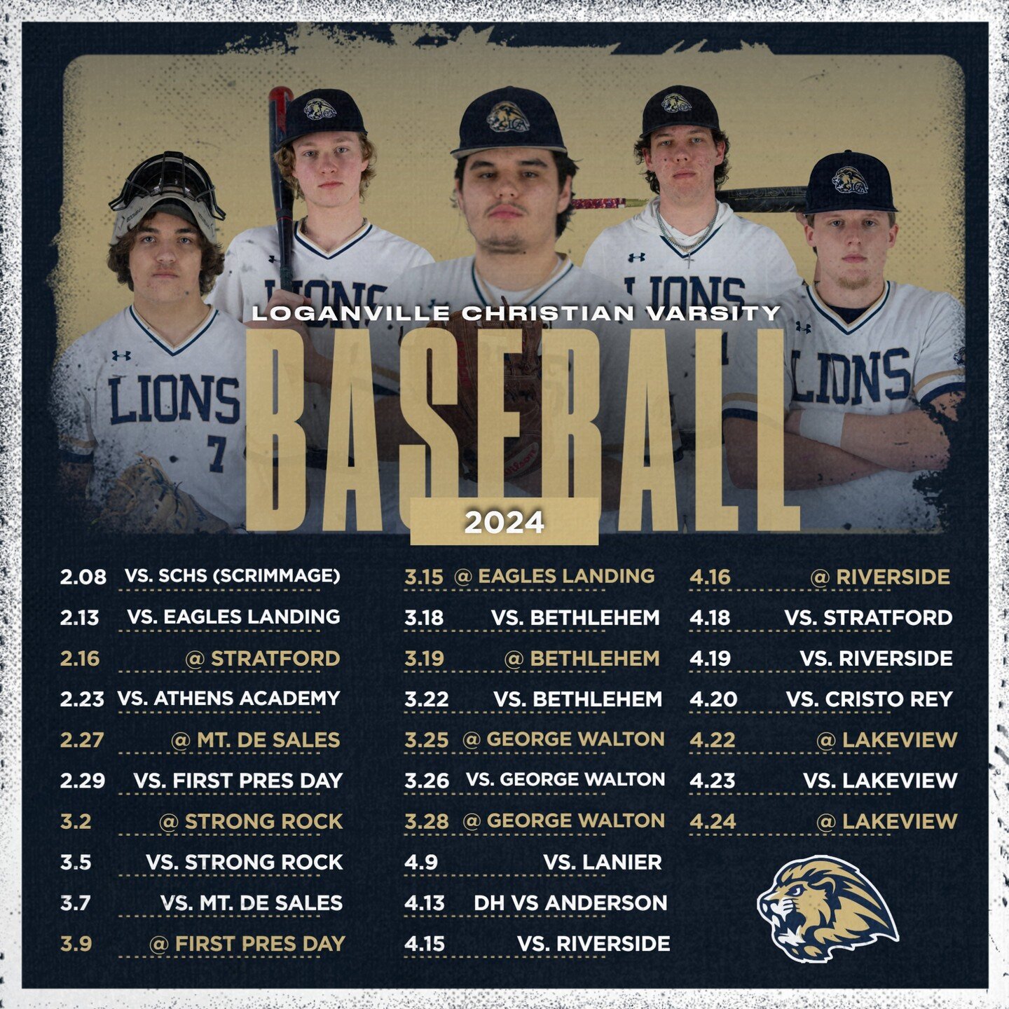 ⚾️LCA Varsity Baseball hits the field this week in a scrimmage against Social Circle on Thursday 2/8. Check out the full season schedule below and come cheer on the Lions!