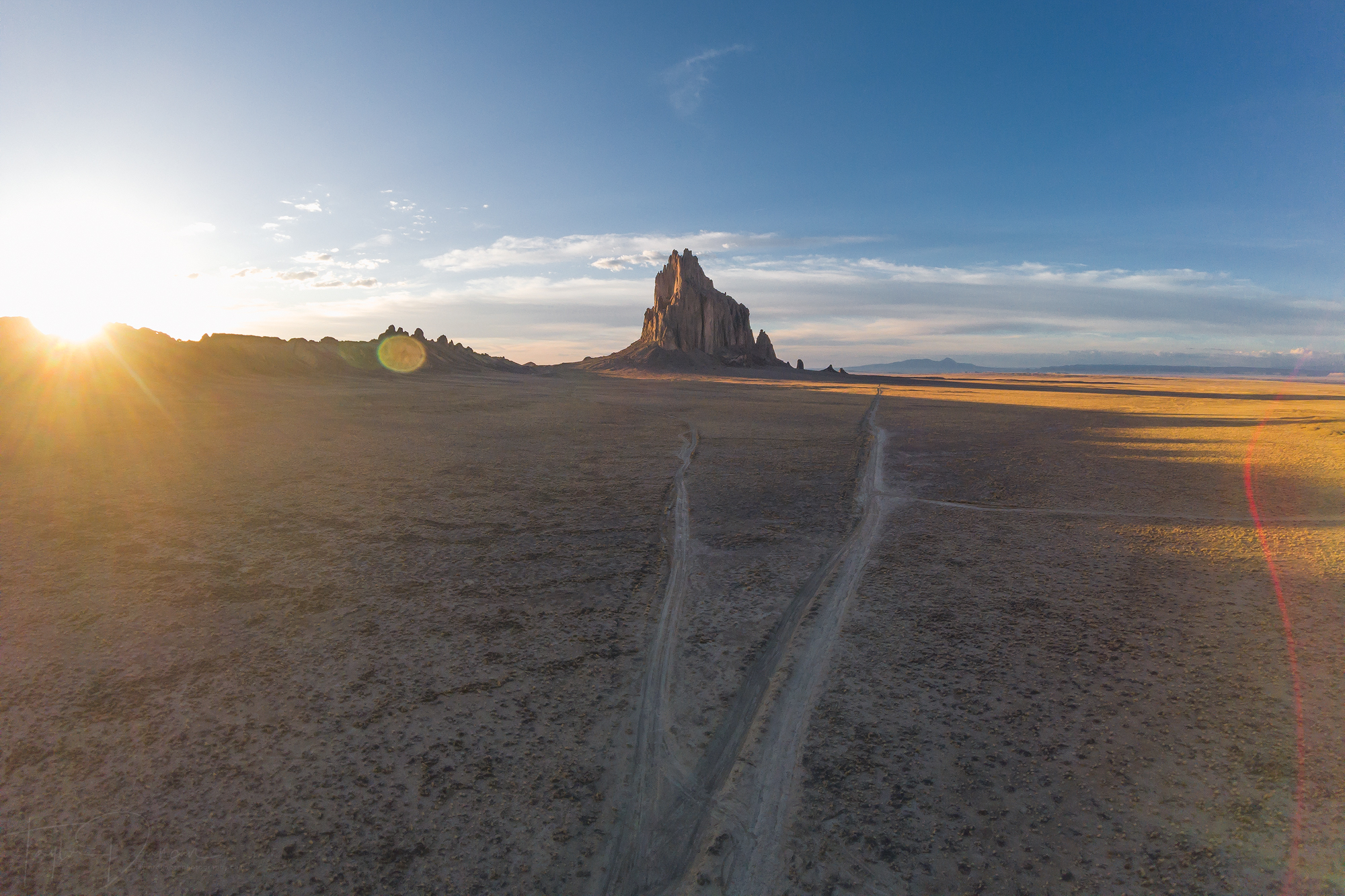 This drone shot shows the split in the dirt road where we set up!
