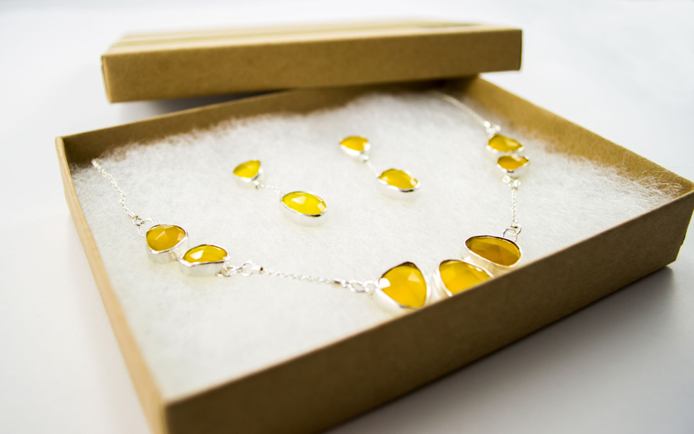 Yellow Chalcedony and Silver Necklace with Drop Earrings. 2014