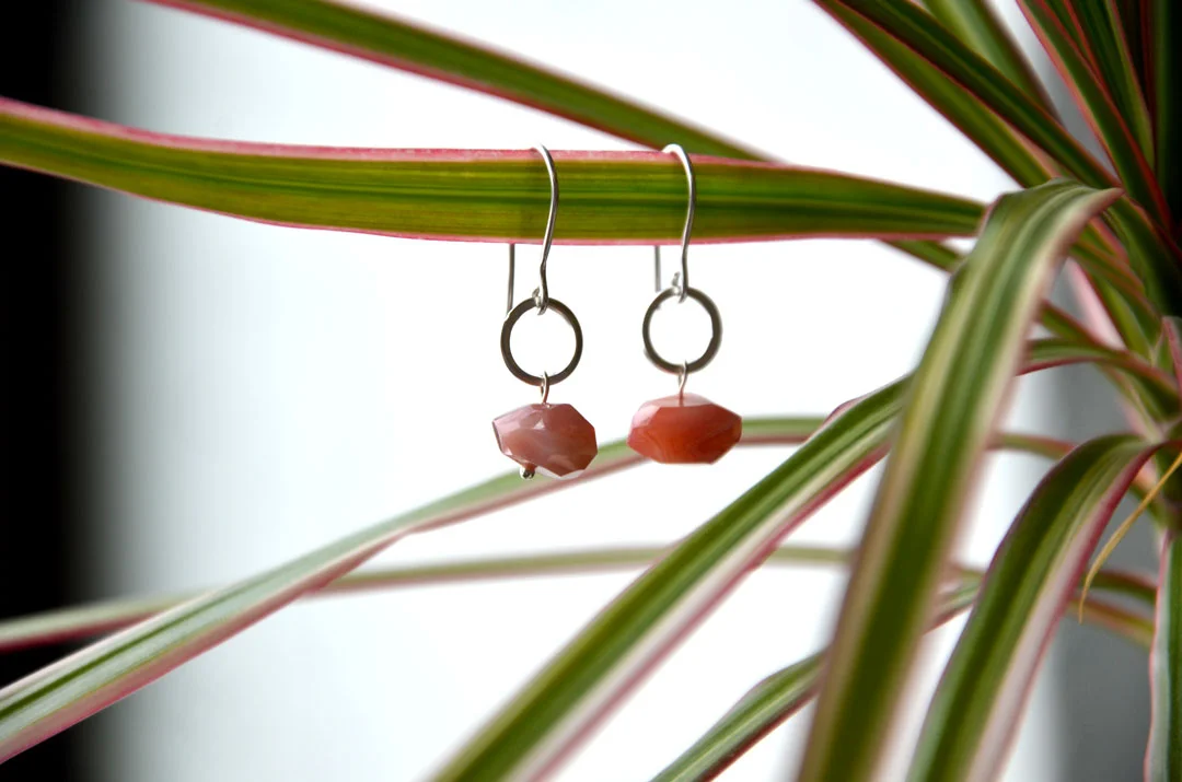 "I am Whole" Argentium Silver Earrings with Orange Botswana Agate
