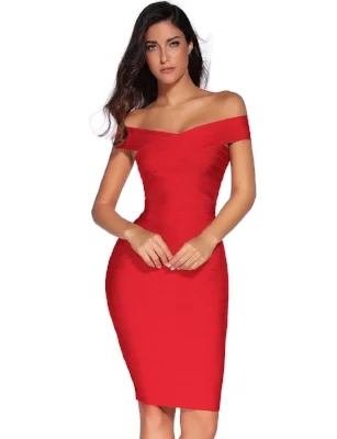 Meilun , Women's Rayon Stap V-Neck Bandage Bodycon Party Dress, $52.00