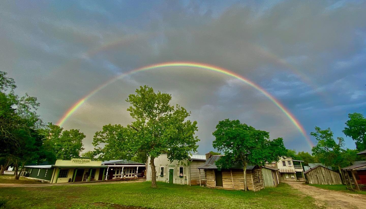 Double rainbow over  pioneer town!! What a sight to see!!! #rainbow #hillcountryvacation #pioneertown