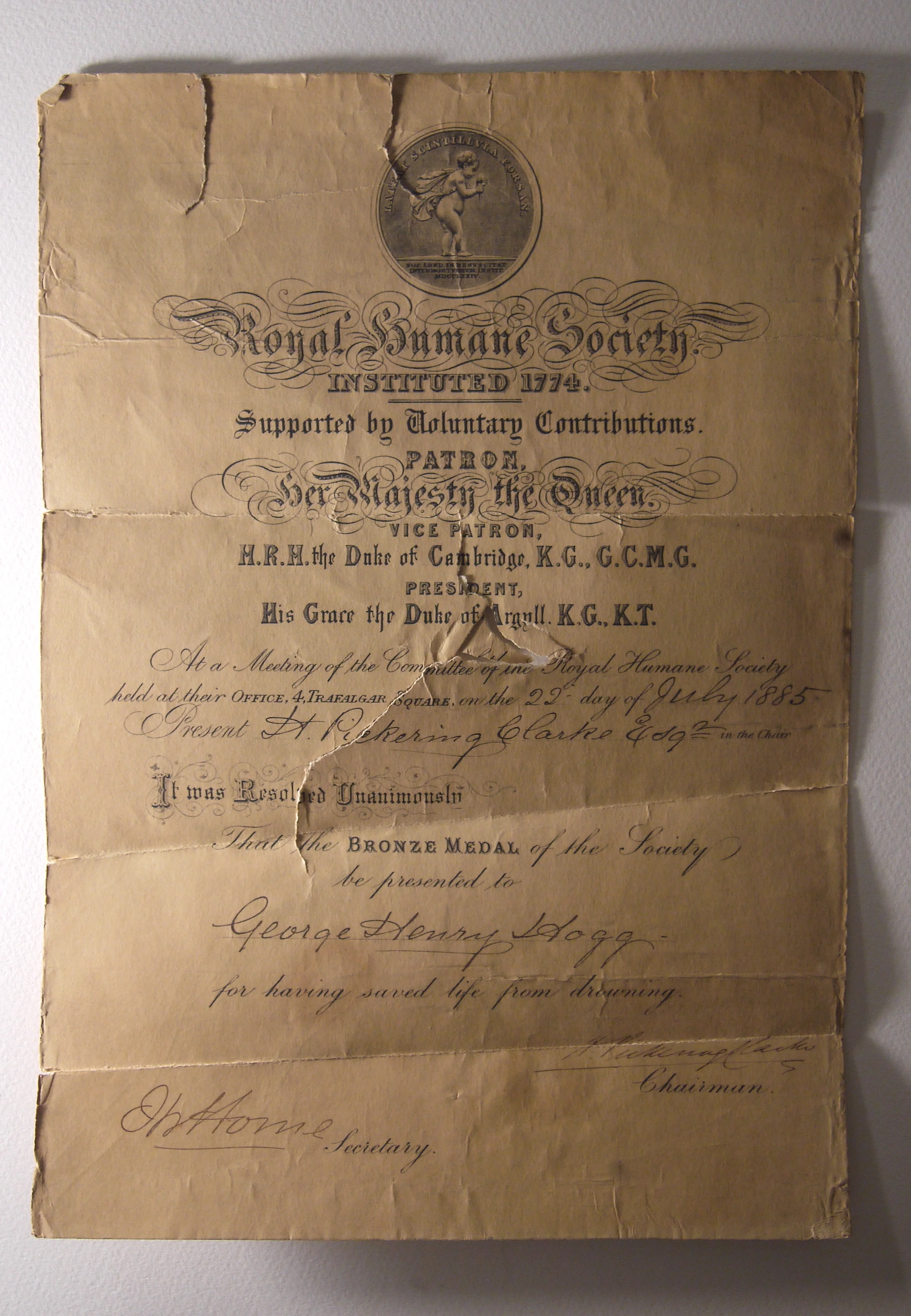 RHS Certificate - Before Conservation 