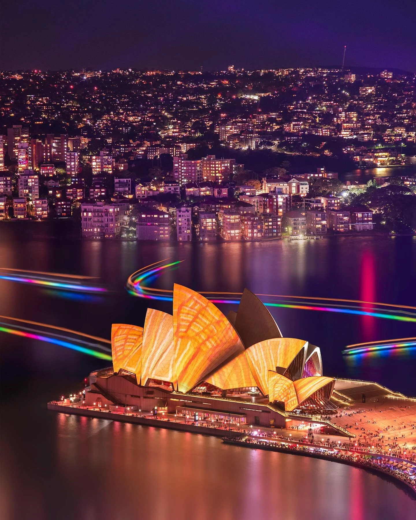One more from the @shangrilasydney rooftop. As Vivid is coming to an end, I’m very happy to have captured it from this magnificent vantage point. This image is a composite of a few different shots (Kirribilli, Opera, light trails +), all captur