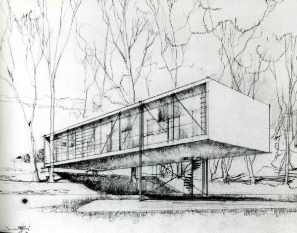Original Design of the House Cantilevered Over the Meadow, courtesy of the Eames Foundation