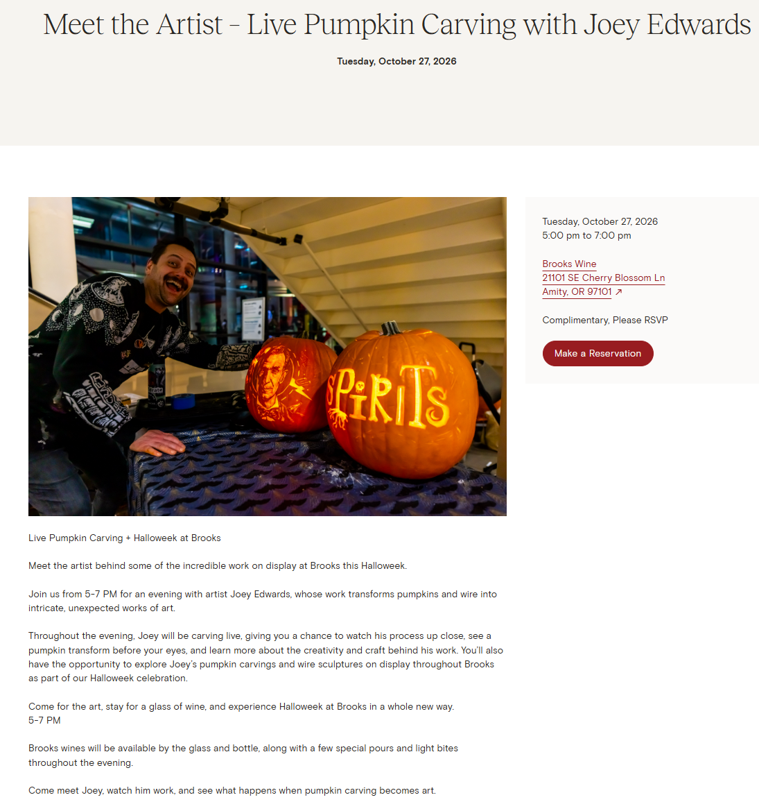 Meet the Artist – Live Pumpkin Carving with Joey Edwards