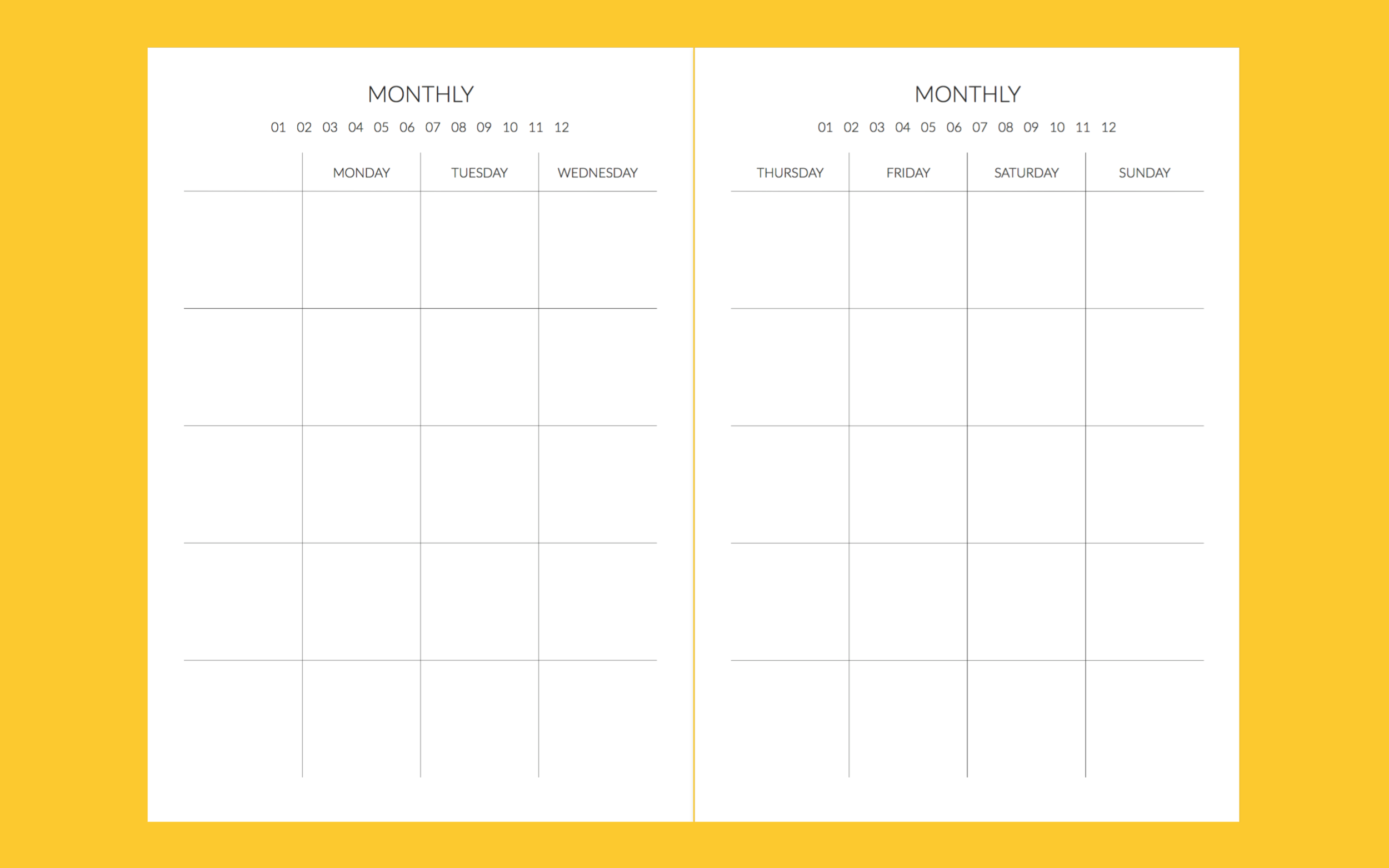 These are undated so you can start at any month, and you can choose where you prefer having your dates, and how decorated you want them to be. I found the additional column on the left to be really helpful when planning and jotting down general note