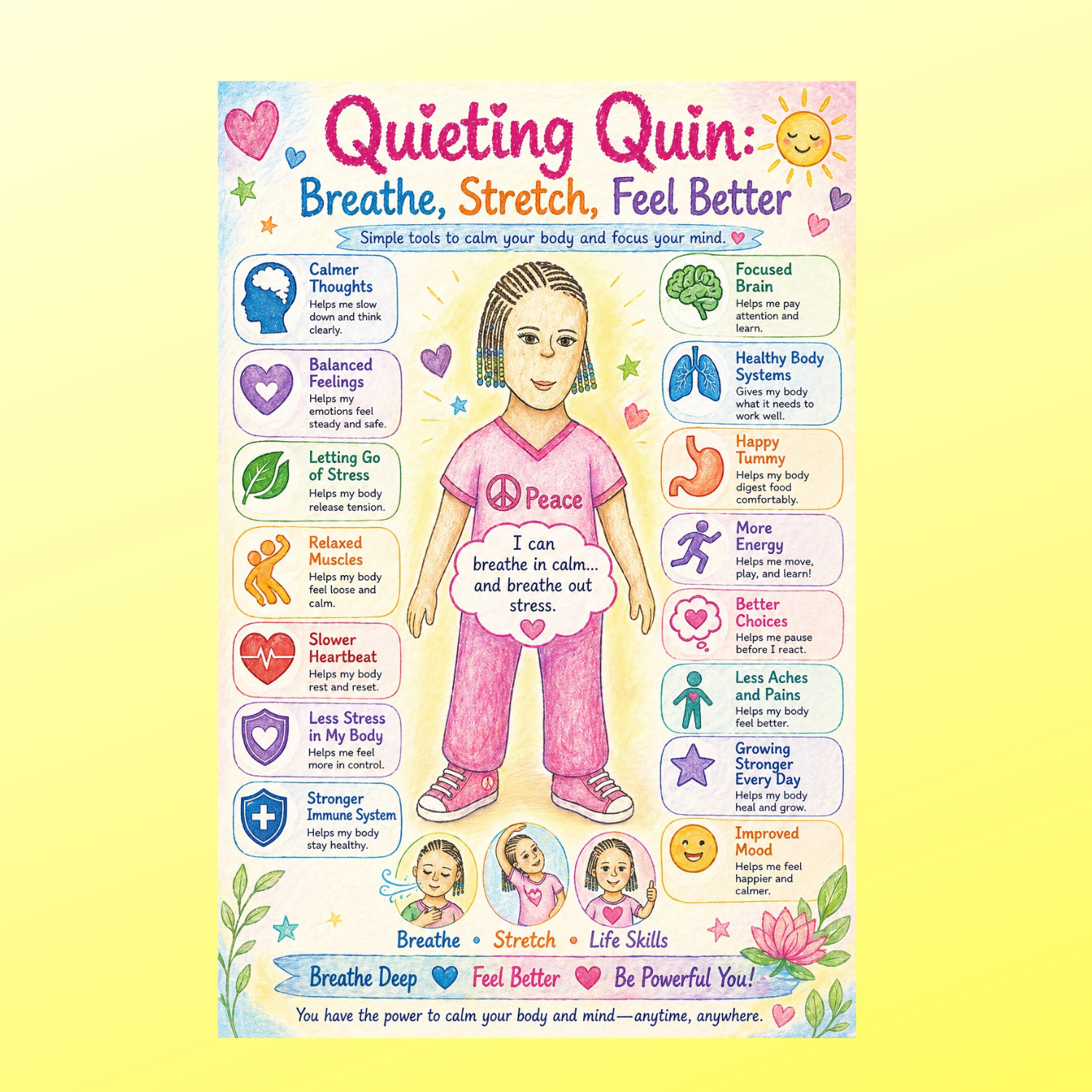 Lesson Q: Meet Quieting Quin 💛 Breathe, Stretch, Feel Better