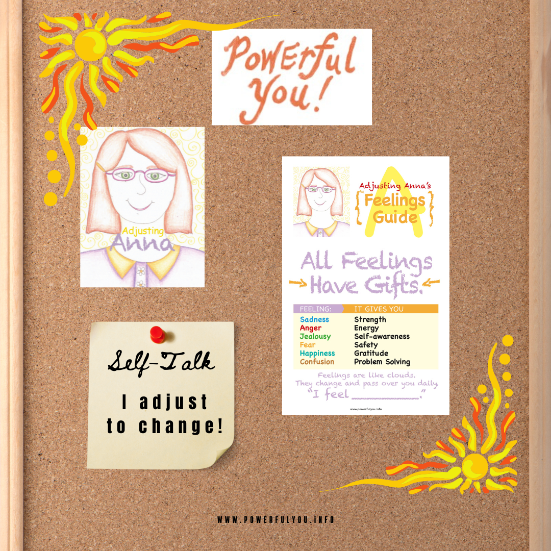 Powerful You Adjusting Anna feelings guide and positive self-talk classroom display
