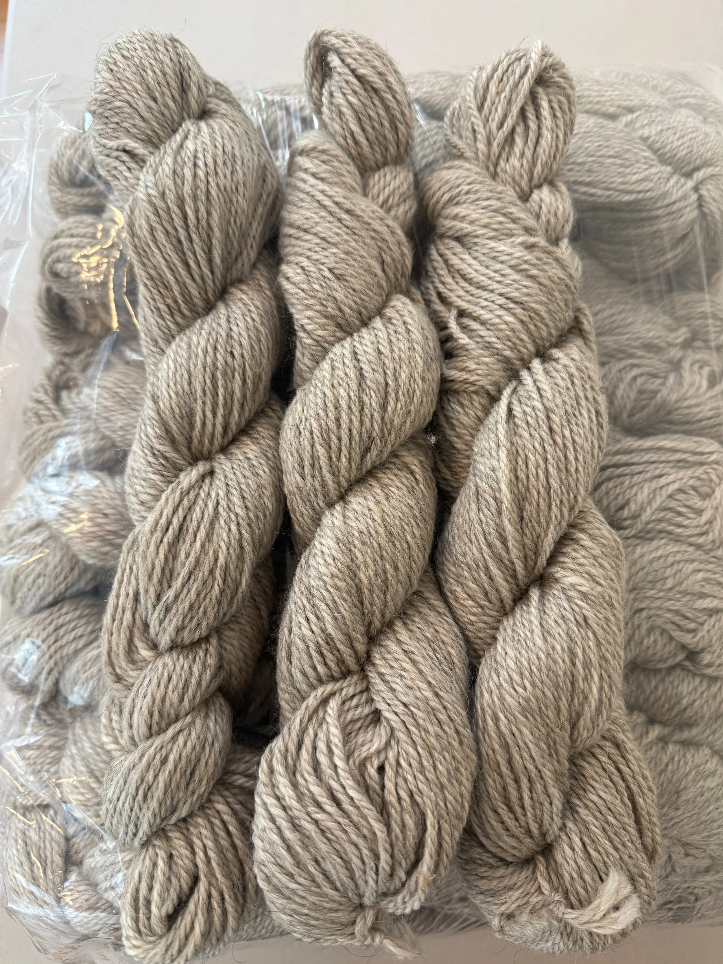 Light wood colored bulky yarn