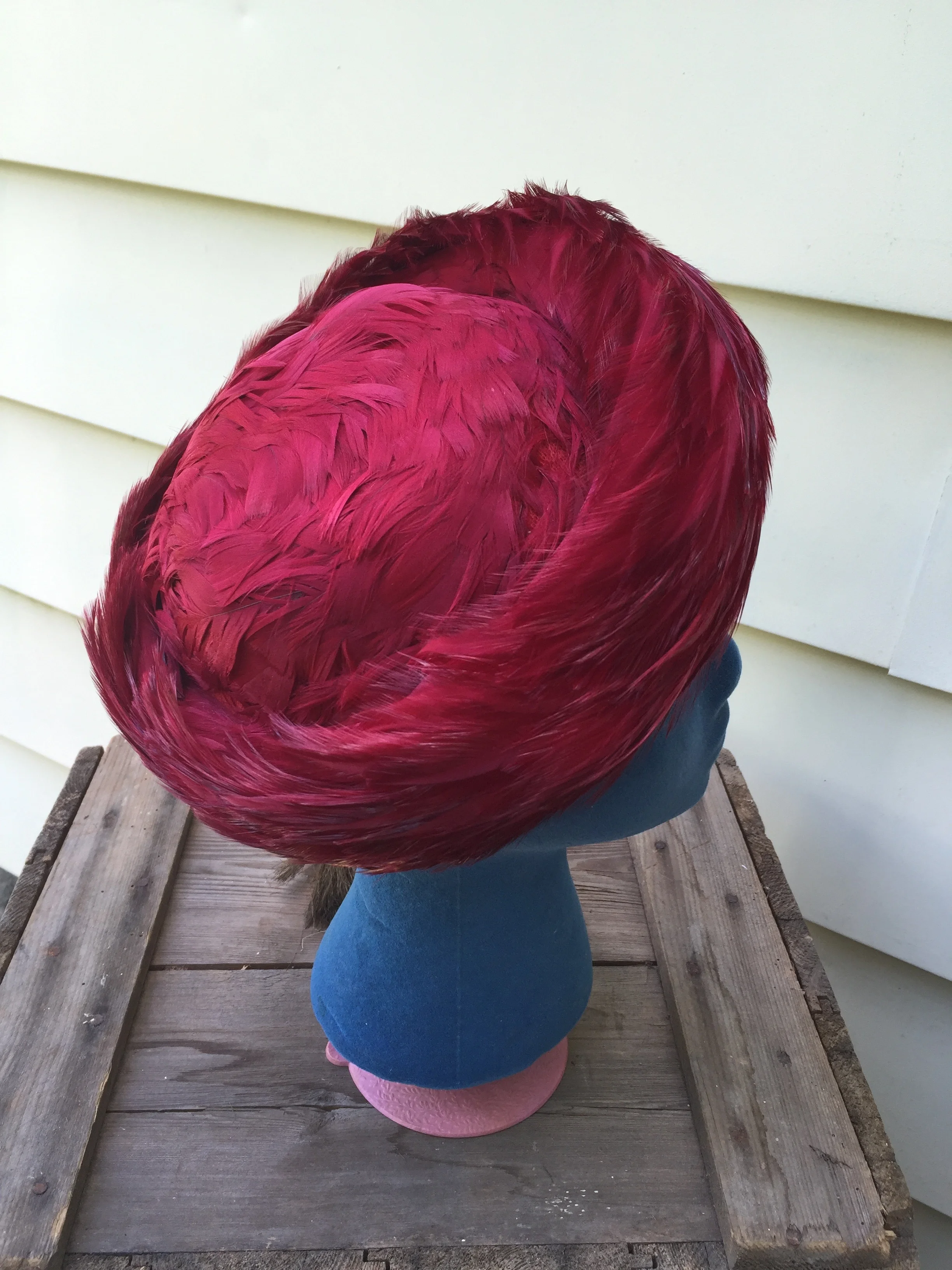 Vintage Mary Corene red feather hat 