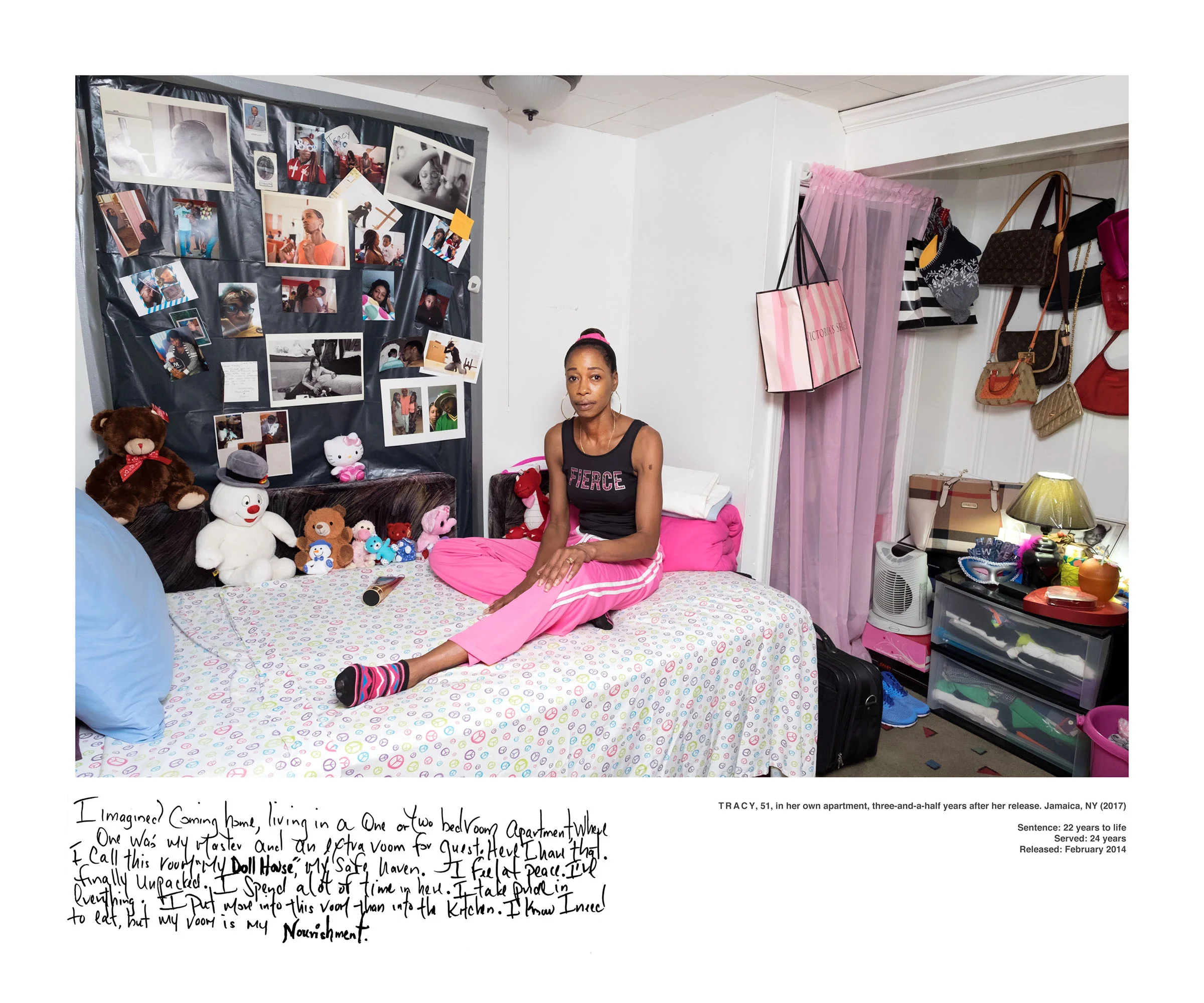 The Bedroom Project , comprises 18 portraits of formerly incarcerated women, who spent anywhere from 14 to 35 years in prison, in their bedrooms
