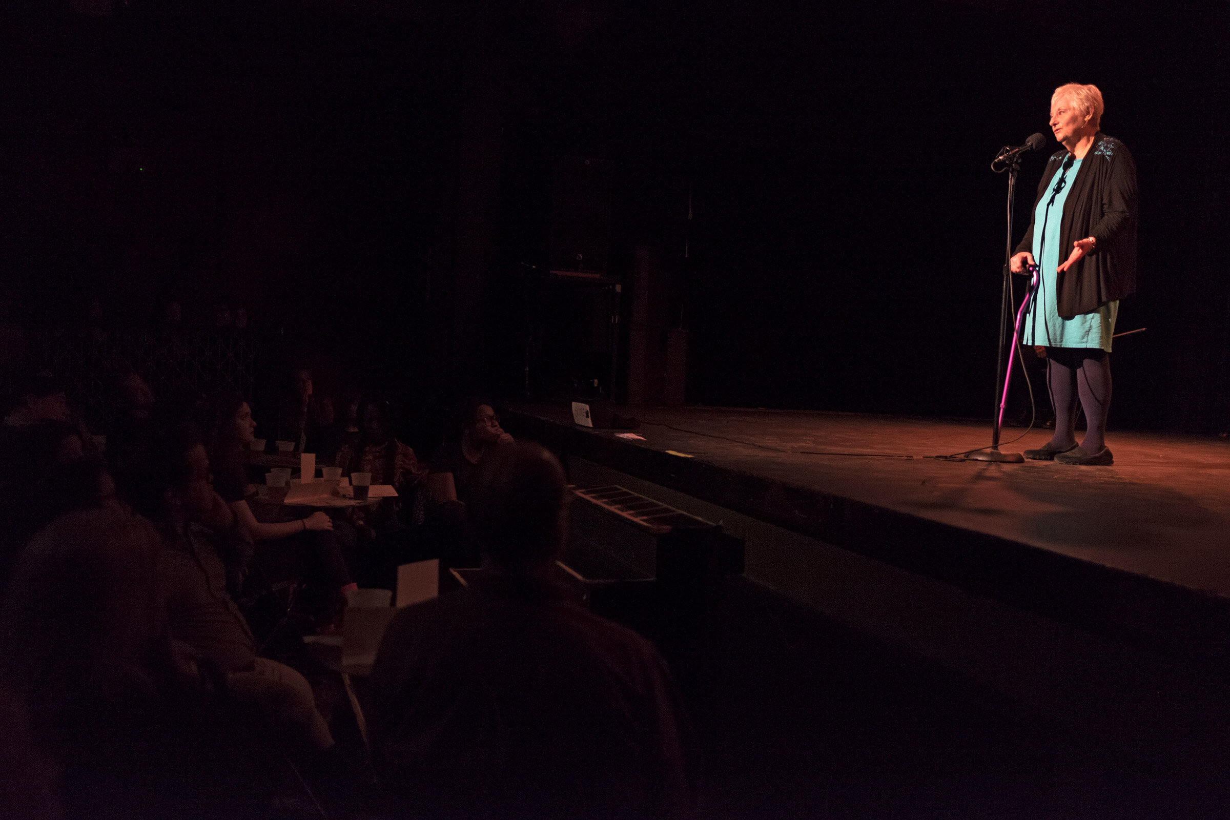   Karen at the Grand Slam Championship of The Moth. Music Hall of Williamsburg, almost a year after her release. Brooklyn, New York (March 19, 2018)  