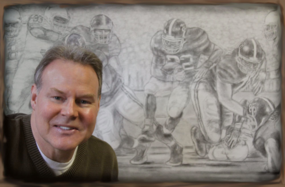 In my studio preparing a preliminary drawing for my original oil painting "Champions Again".