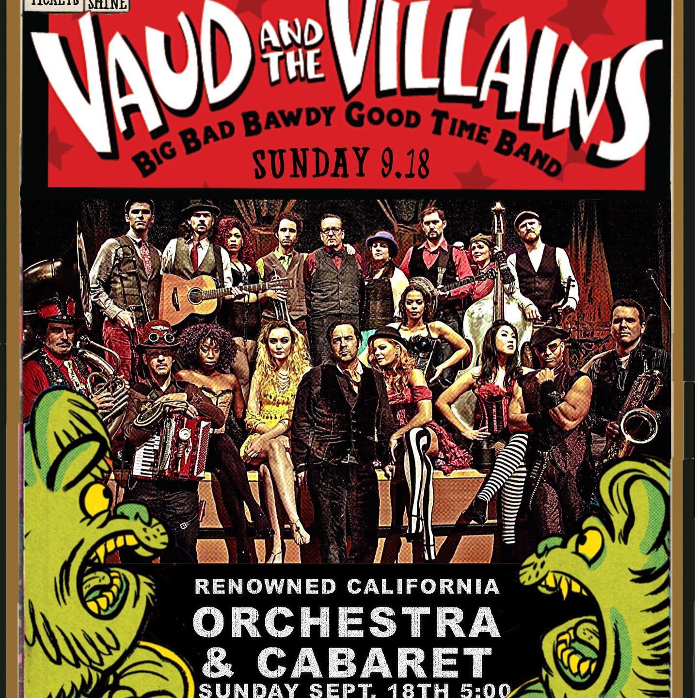 You really don&rsquo;t want to miss @vaud_and_the_villains show on Sunday September 18th! It&rsquo;s gonna be a ridiculously wild one, even by our standards. Boisterous party jug band, cabaret shenanigans! Look them up&hellip; and join us 9/18!

And 