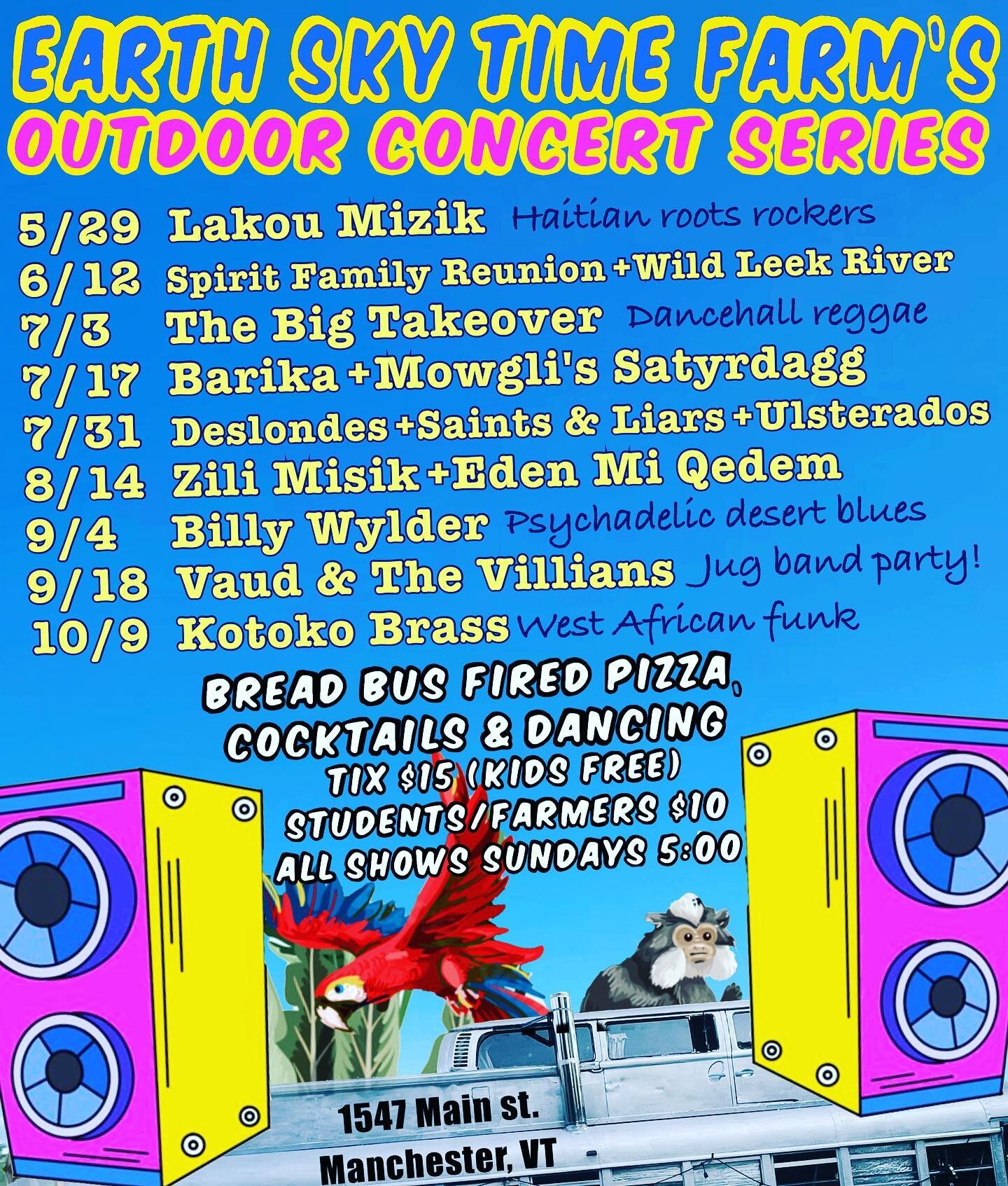 Hey friends,
With great pleasure, we invite y&rsquo;all to celebrate humanity, nature and musical creativity at these 9 body shakin, barn storming, convivial riotous summer concerts and ecstatic dance parties between May and October. Come to as many 