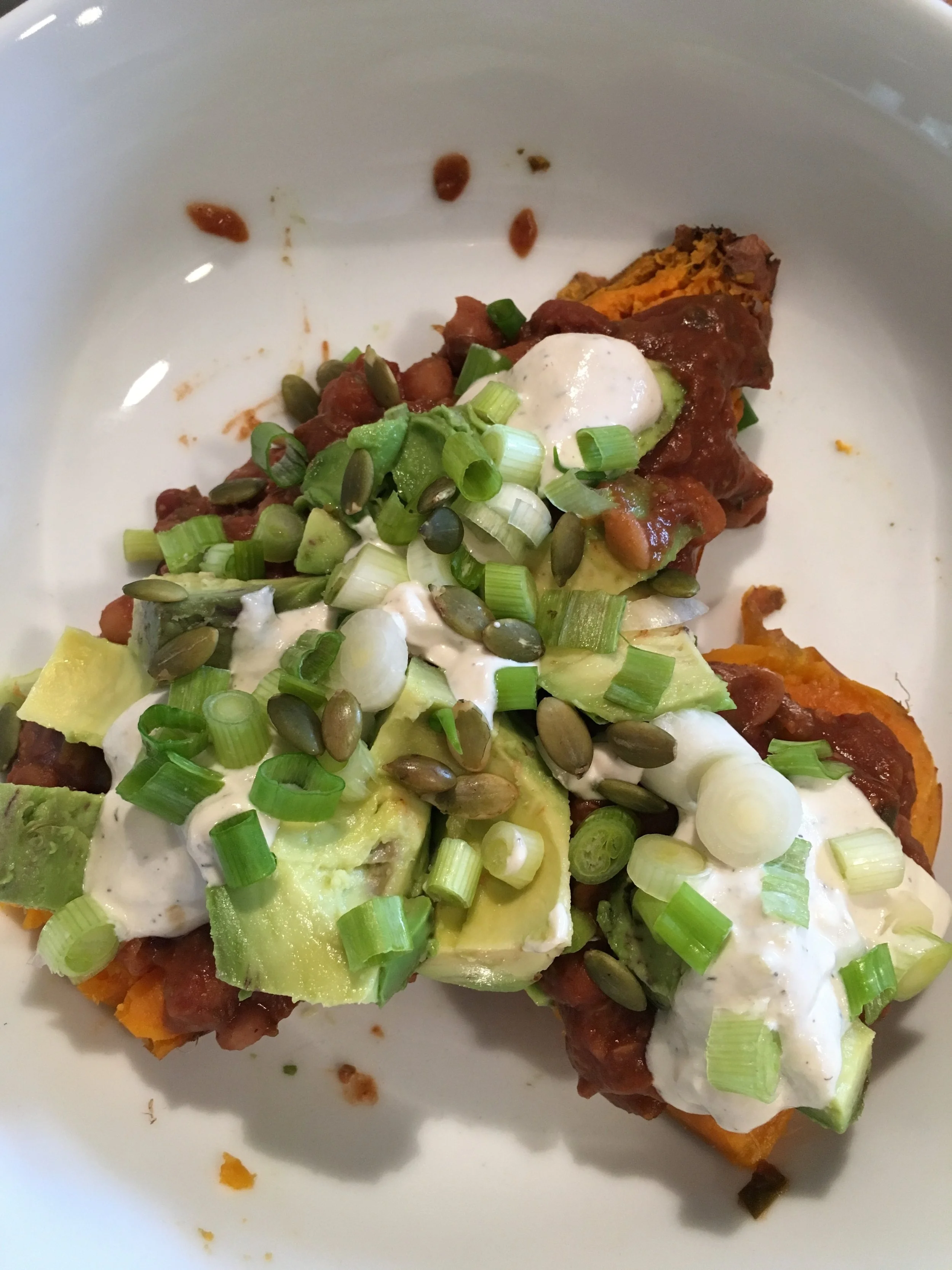 Chili topped sweet potatoes