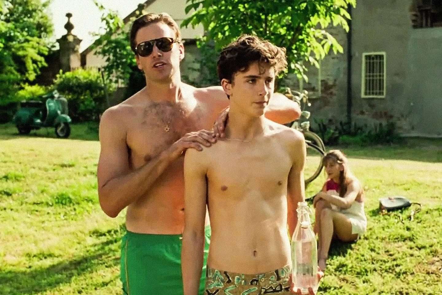 Oliver (Hammer) attempts to relieve some tension (Chalamet).