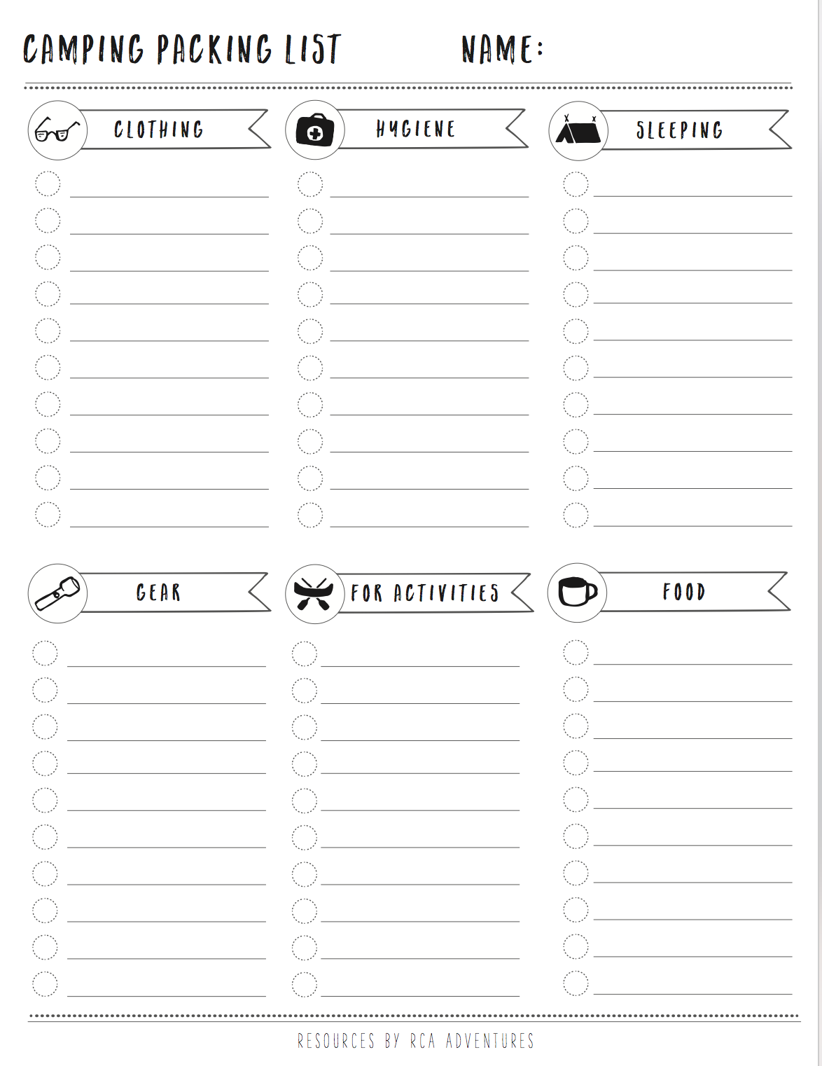 Camping Packing List Template — RCA Throughout Blank Packing List Template