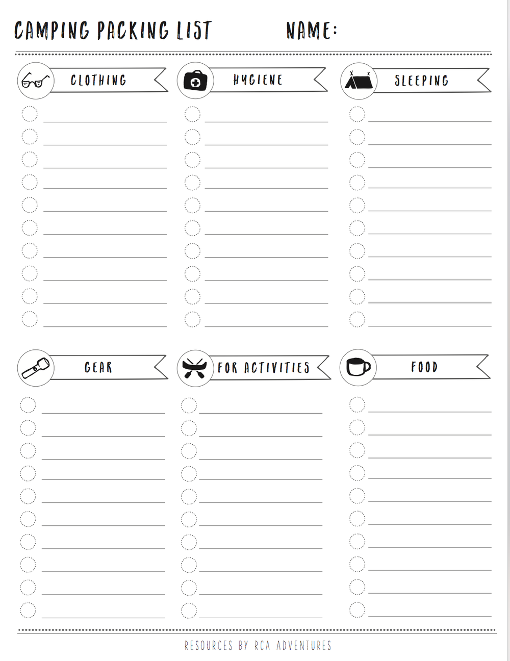 Historicus Van Redenaar Camping Packing List Template — RCA