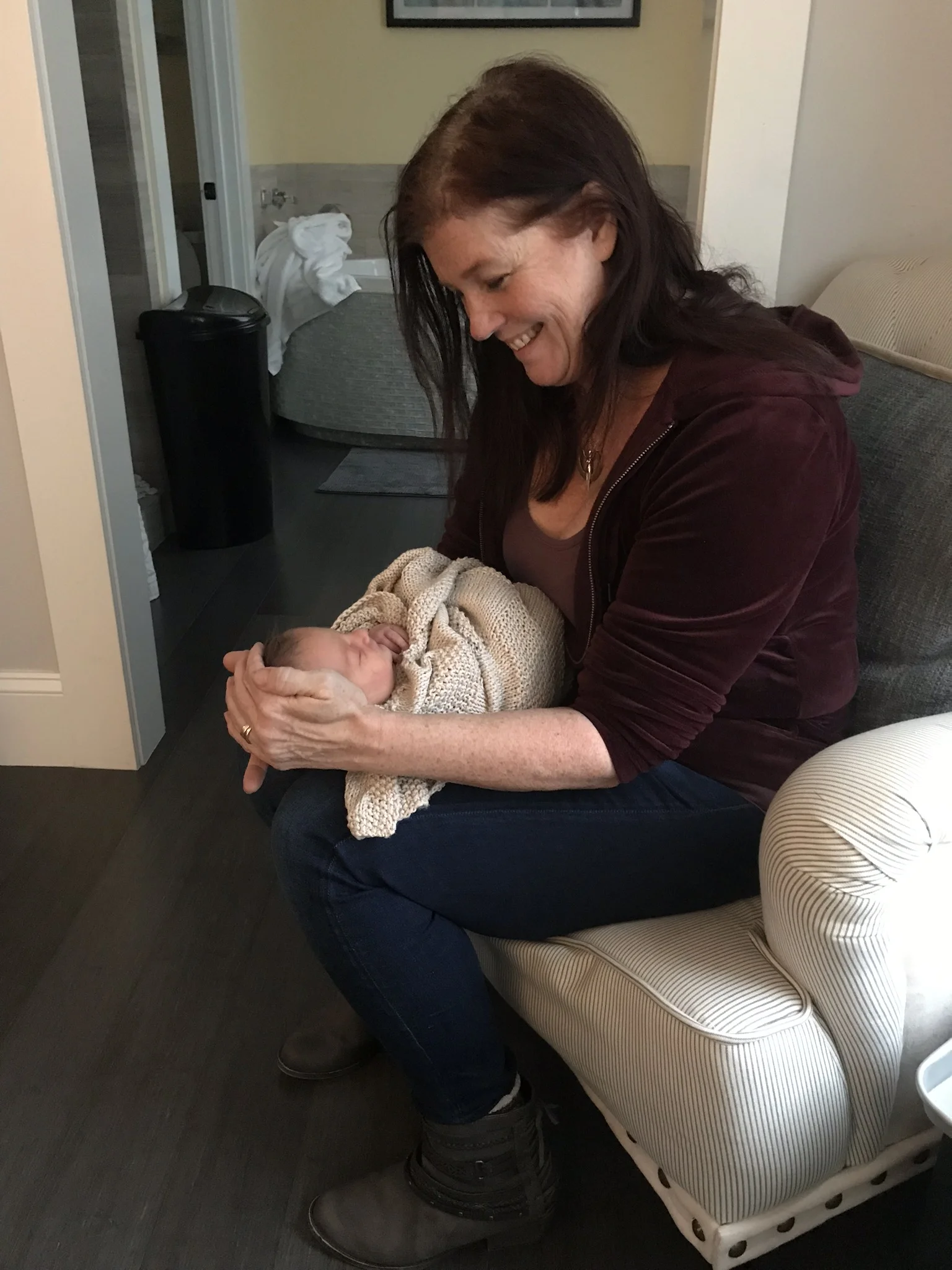 Tia, our cranial sacral therapist, working her magic on Piper’s head.
