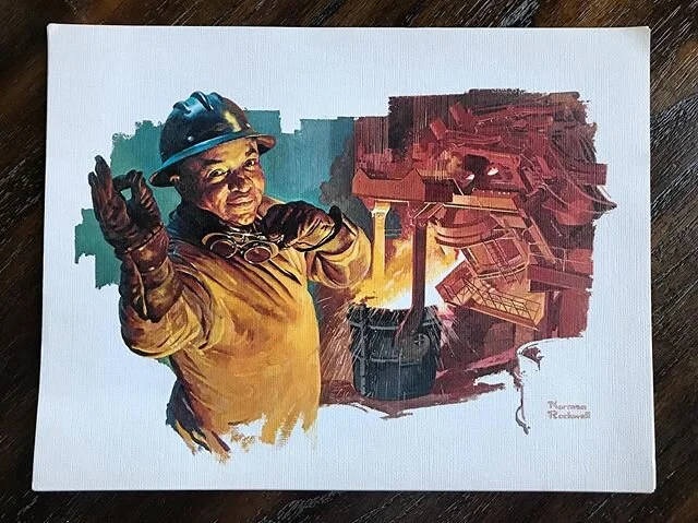 PRESERVED: Norman Rockwell for Sharon Steel. One of the prints from the full set I snagged. Still in the original envelope sent from Sharon to the president of Consarc, “an Inductotherm Group Company with over 50 years of technical experience s