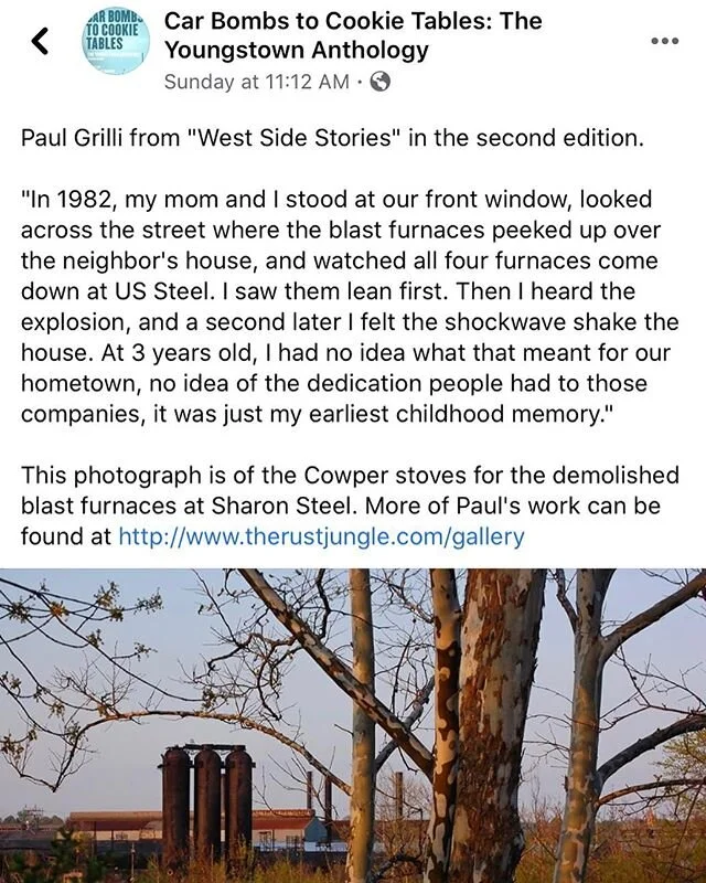 SHARED: I wrote some words for the second edition of Car Bombs to Cookie Tables: The Youngstown Anthology. Few sentences, couple two three paragraphs.